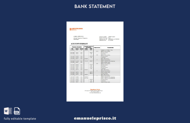 modello word di estratto conto bancario Montenegro Hipotekarna in stile verifica